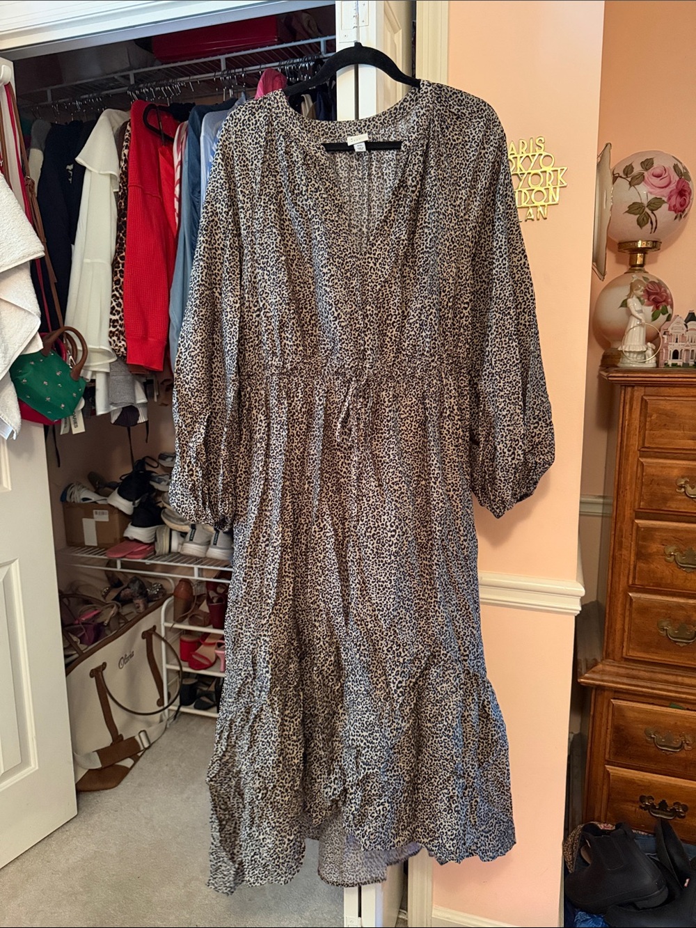 a new day Brown and Black Animal Print Long Sleeve Tiered Midi Dress